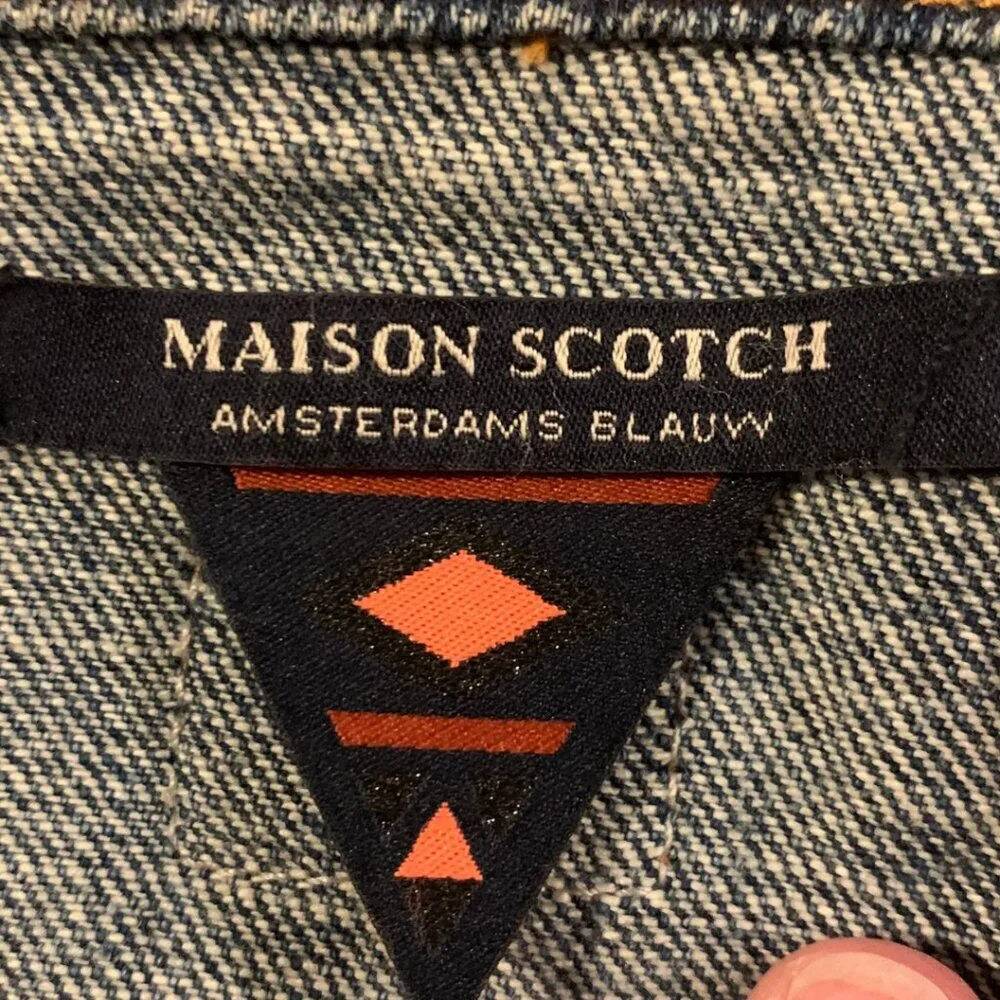 Maison Scotch Leather Sleeved Jean Jacket Womens Size Large